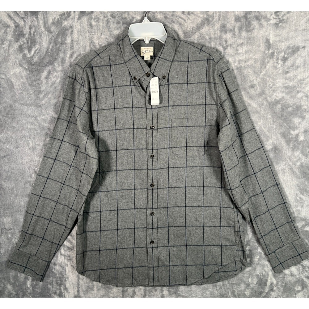 J‎ Crew Brushed Twill Button Down Shirt Mens Large New Slim Windowpane Gray
